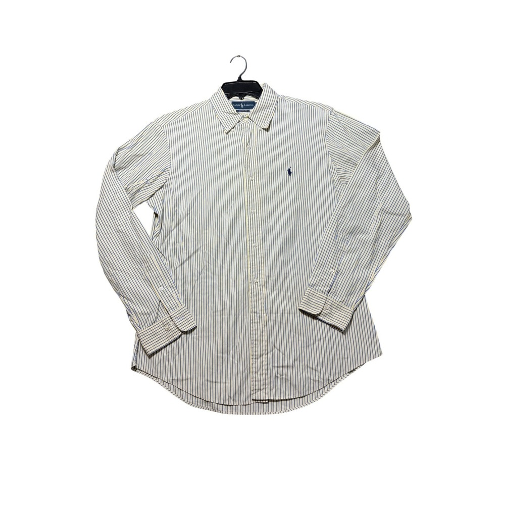 Ralph Lauren Button Down‎ Shirt Mens 16 34/35 Yellow/Blue Striped Custom Fit